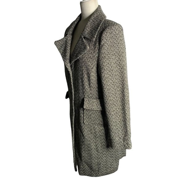 Vintage 90s Last Kiss Wool Blend Over Coat XL Black White Lined Pockets Buttons - Picture 3 of 6